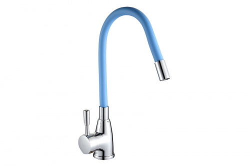 Смеситель ROEGEN RD014C для кухни, 40 мм, на гайке, с боковой ручкой, с гибким голубым изливом, фото