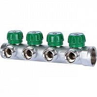 STOUT Коллектор для воды прямой 1", 4 отвода 3/4"ЕК с вентилями, фото