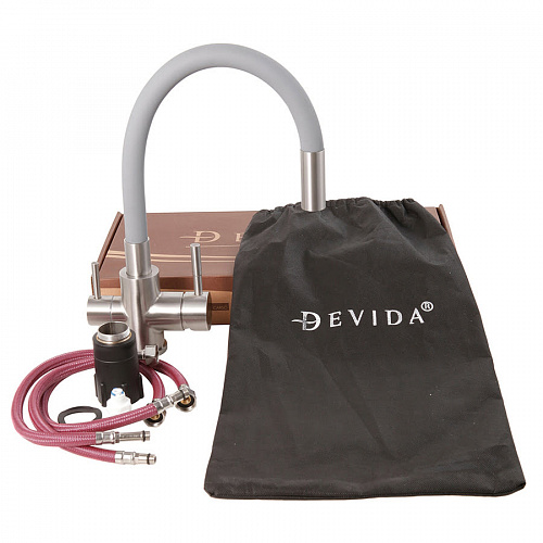 Смеситель DEVIDA для питьевой воды с гибким изливом, матовый, SUS304, на гайке, фото фото 2