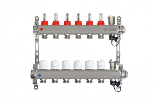 TAEN Коллектор с расходомерами 6 вых. нерж. сталь концевой группой, фото
