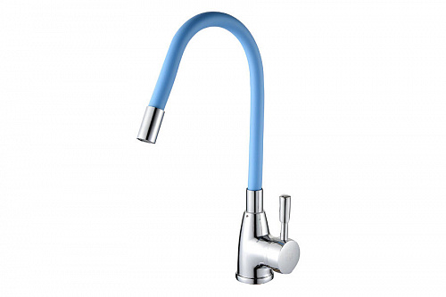 Смеситель ROEGEN RD014C для кухни, 40 мм, на гайке, с боковой ручкой, с гибким голубым изливом, фото фото 2