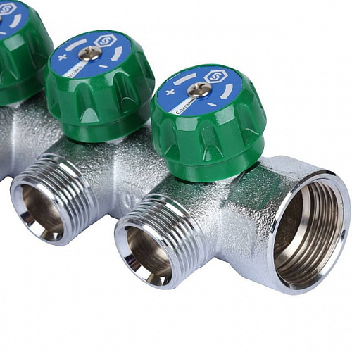 STOUT Коллектор для воды прямой 1", 4 отвода 3/4"ЕК с вентилями, фото фото 6