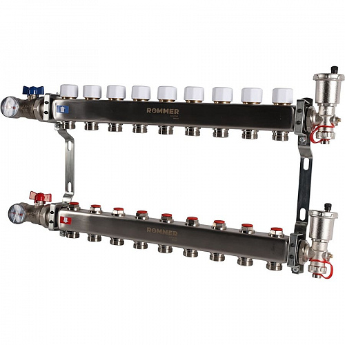 Коллектор без расходомеров ROMMER 9 выходов нерж. сталь в сборе, фото фото 2