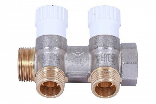 STOUT Коллектор для воды косой 3/4", 2 отвода 1/2" с вентилями (плоское уплотнение), фото фото 3