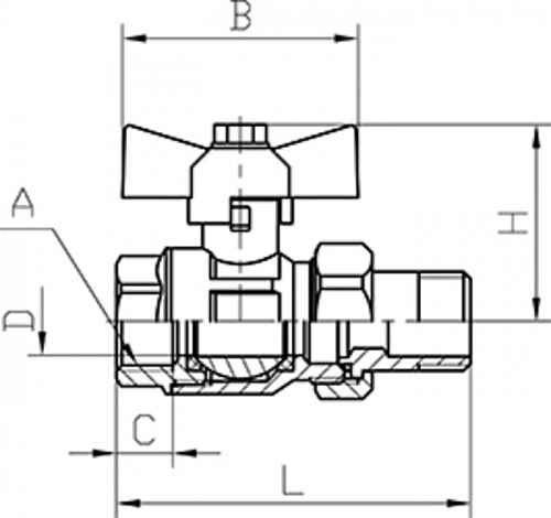 Кран шаровый КРЕПЫШ DN-15 бабочка американка никель PN16 ГАЛЛОП, фото фото 2